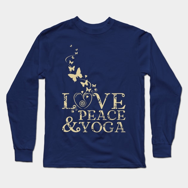 Love, Peace and Yoga Long Sleeve T-Shirt by Artizan